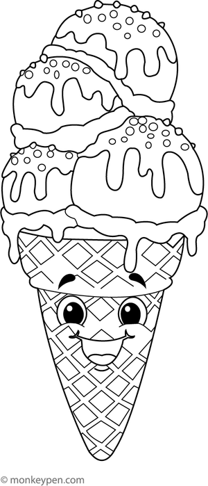 Free Printable Smiling Ice Cream Con With Sprinkles Coloring Picure for Children