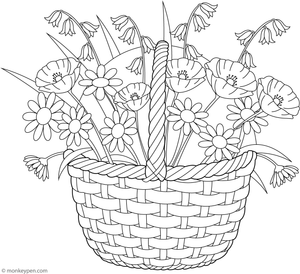 Printable Basket of Wildflowers Coloring Page