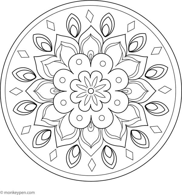 Printable Floral Mandala for Kids Coloring Sheet for Kids