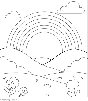 Free Printable Rainbow Over a Hill Coloring Sheet for Kids
