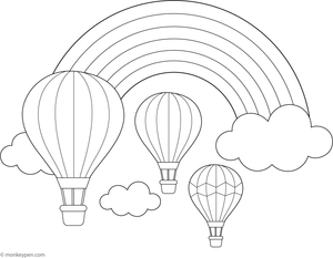 Printable Rainbow-Coloured Hot Air Balloons Coloing Sheet for Children