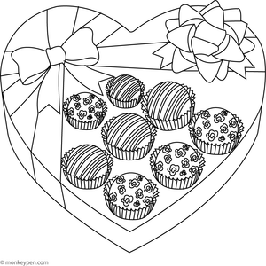 Free Printable Box of Chocolates Coloring Image for Children
