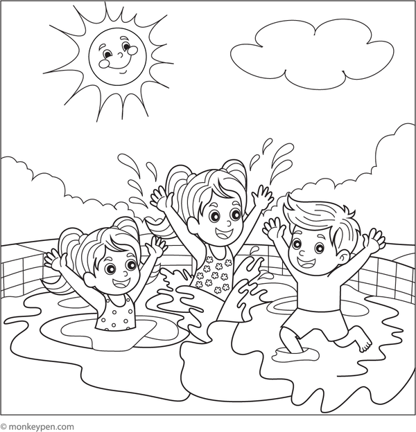 Printable Swimming Pool Fun Ciloring Pictue for Children