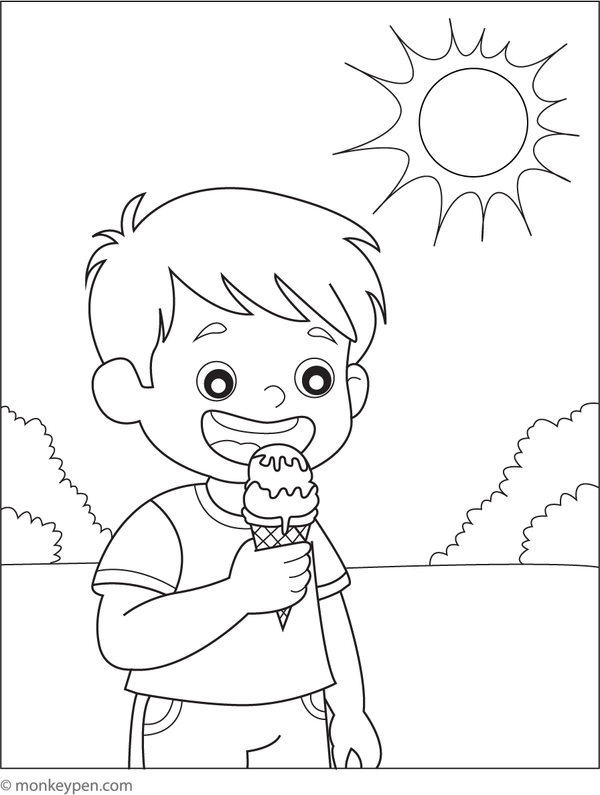 Pintable Child Eating Ice Cream Coloring Picture for Children