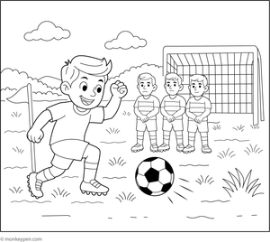 Printable  Corner Kick or Free Kick Scene Coloring Page
