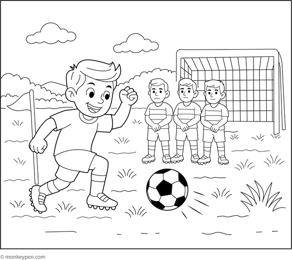 Printable  Corner Kick or Free Kick Scene Coloring Page