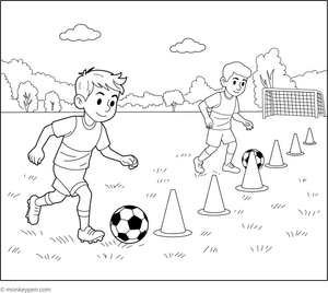 Pirntable Kids Practising Passing Drills Coloring Sheet for Kids