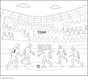 Printable Soccer Stadium with Fans and Flags Coloring