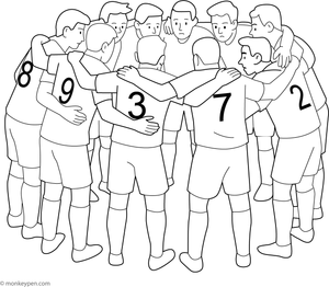 Printable Team Huddle Before Kick-Off Colorng Sheet for Children