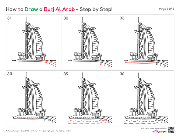 How to Draw the Burj Al Arab – Easy Step-by-Step Landmark Drawing for Kids