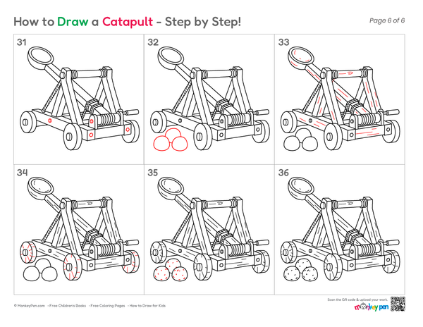 How to Draw a Catapult – Easy Step-by-Step Medieval Drawing for Kids