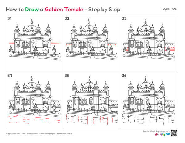 Cute and simple Golden Temple drawing for kids and beginners.