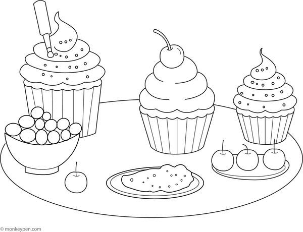 Decorating table with icing tools and sprinkles, ideal for children to color and personalize.
