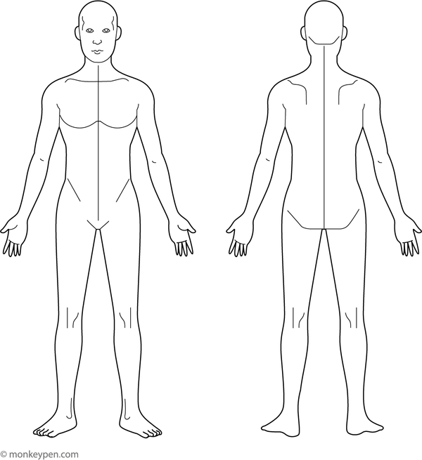 Outline of the human body, suitable for coloring by children.
