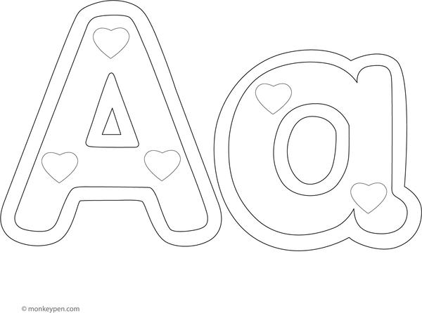 Printable Coloring page featuring large uppercase and lowercase letter A, designed as an engaging alphabet activity for children to Color and learn.