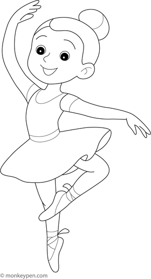 Ballerina spinning in a pirouette, illustrating motion and elegance, ready for coloring.
