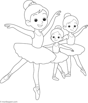 Ballerina performing on stage with arms raised and spotlight, ready to be colored.