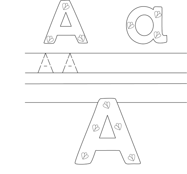 Printable worksheet where children can practice writing and coloring the letter A, integrating literacy with creative activity.