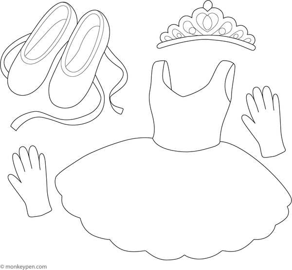Ballet slippers and tutu set, perfect for coloring and dance imagination.