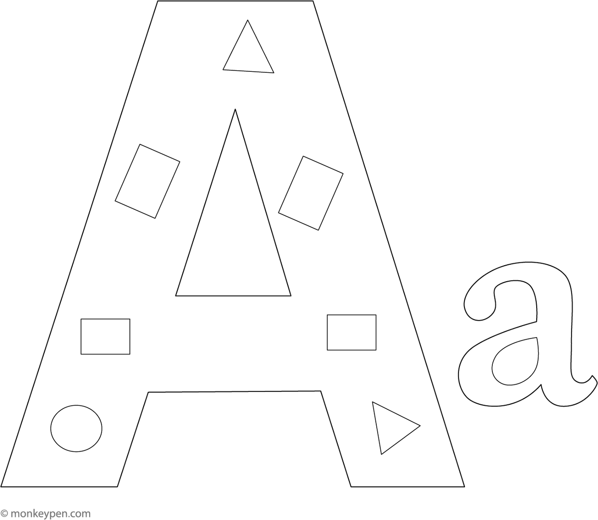 Letter A in a Shape Collage - Free Printable Coloring Page