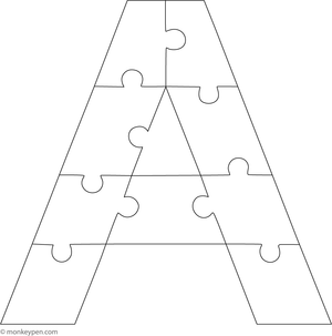  Letter A puzzle featuring bold cut-out shapes, suitable for children to Color and engage in playful learning.