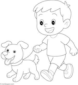 Boy walking his dog in the park, ready to be Colored.