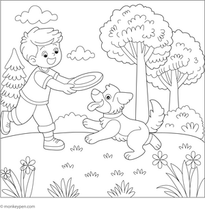 Boy Training Dog Coloring Page