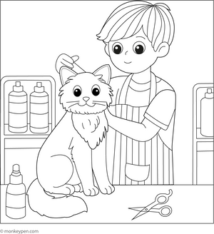 Cat Grooming Coloring Page