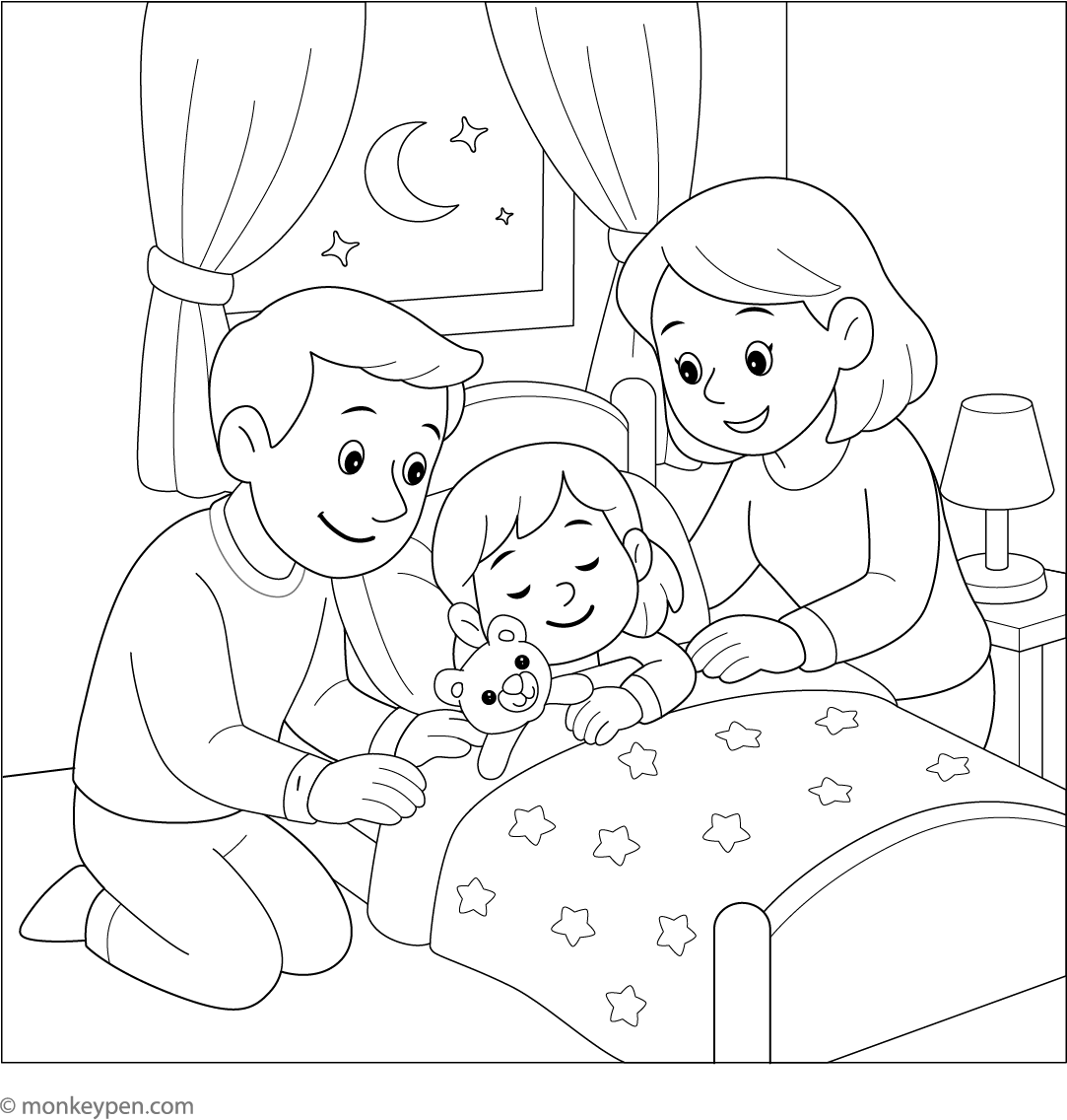 Parents Tucking Child into Bed
