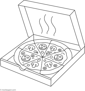 Open pizza box showcasing a delicious pizza ready to be Colored.