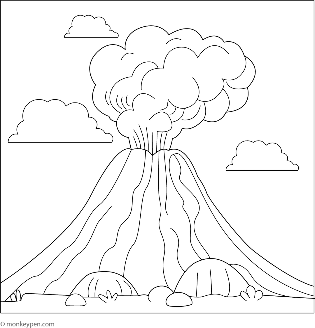 Volcano Coloring Page – Printable Sheet for Kids to Color
