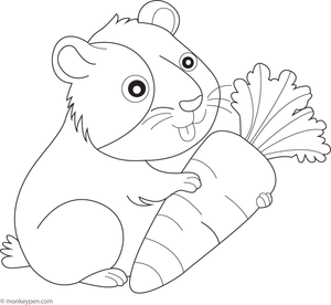 Color in this charming free printable of a guinea pig resting in a cozy cage, offering a captivating and enjoyable activity for children.