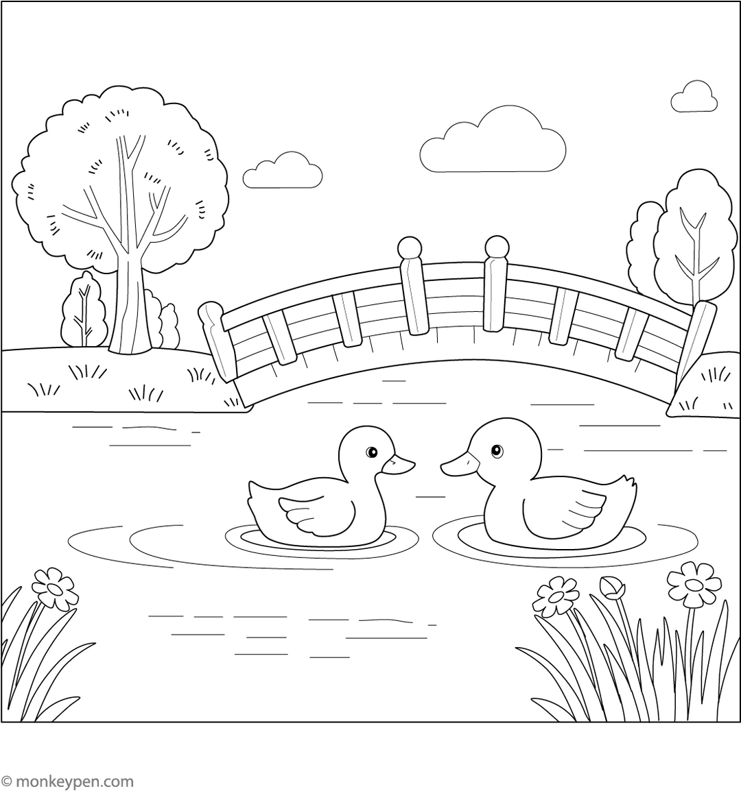 Ducks In Pond Coloring Page - Free Coloring Page Printable