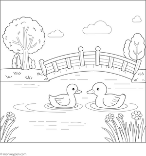 Ducks in Pond Coloring Page