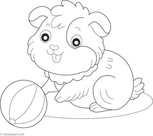 Access this playful free printable of a guinea pig with its favourite ball, providing a simple and enjoyable Coloring activity for children.