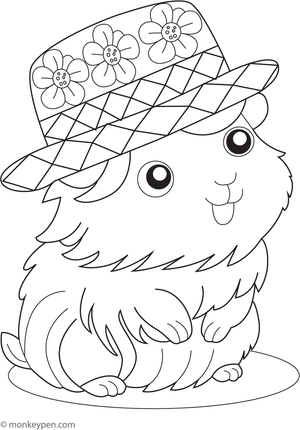 Printable guinea pig in a hat coloring picture