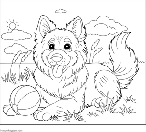 Free Printable German Shepherd with a Ball Colorng image for Childrenn