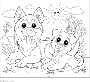 Free printable German Shepherd with a Puppy Coloring picture for children