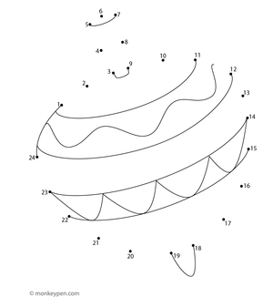 Printable dot-to-dot worksheet of a cartoon spinning top toy for children to connect and color.