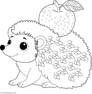Free Printable Hedgehog with an Apple Coloring Image