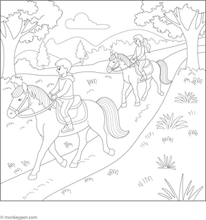 Horse Riding Coloring Page
