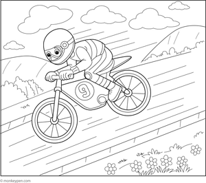 Free printable motorcycle illustration featuring a swift racer on an open road for children's activities. 