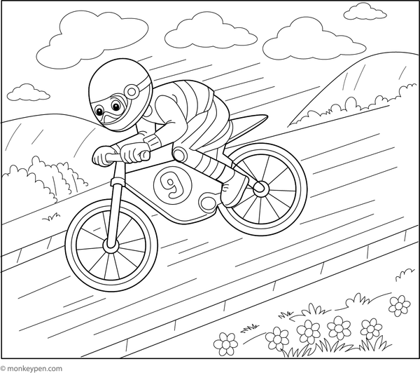 Free printable motorcycle illustration featuring a swift racer on an open road for children's activities. 