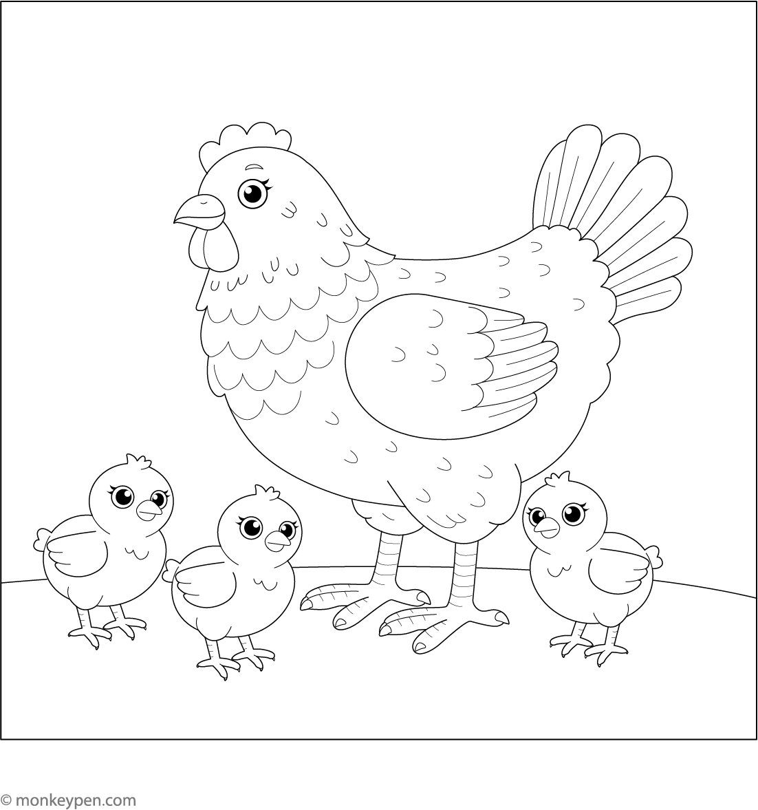 Hen To Color Hen & Chicks Coloring Page – Farm Animal Printable for Kids