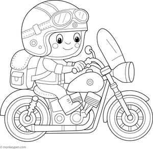  Biker wearing a helmet, designed as an engaging printable activity for children.