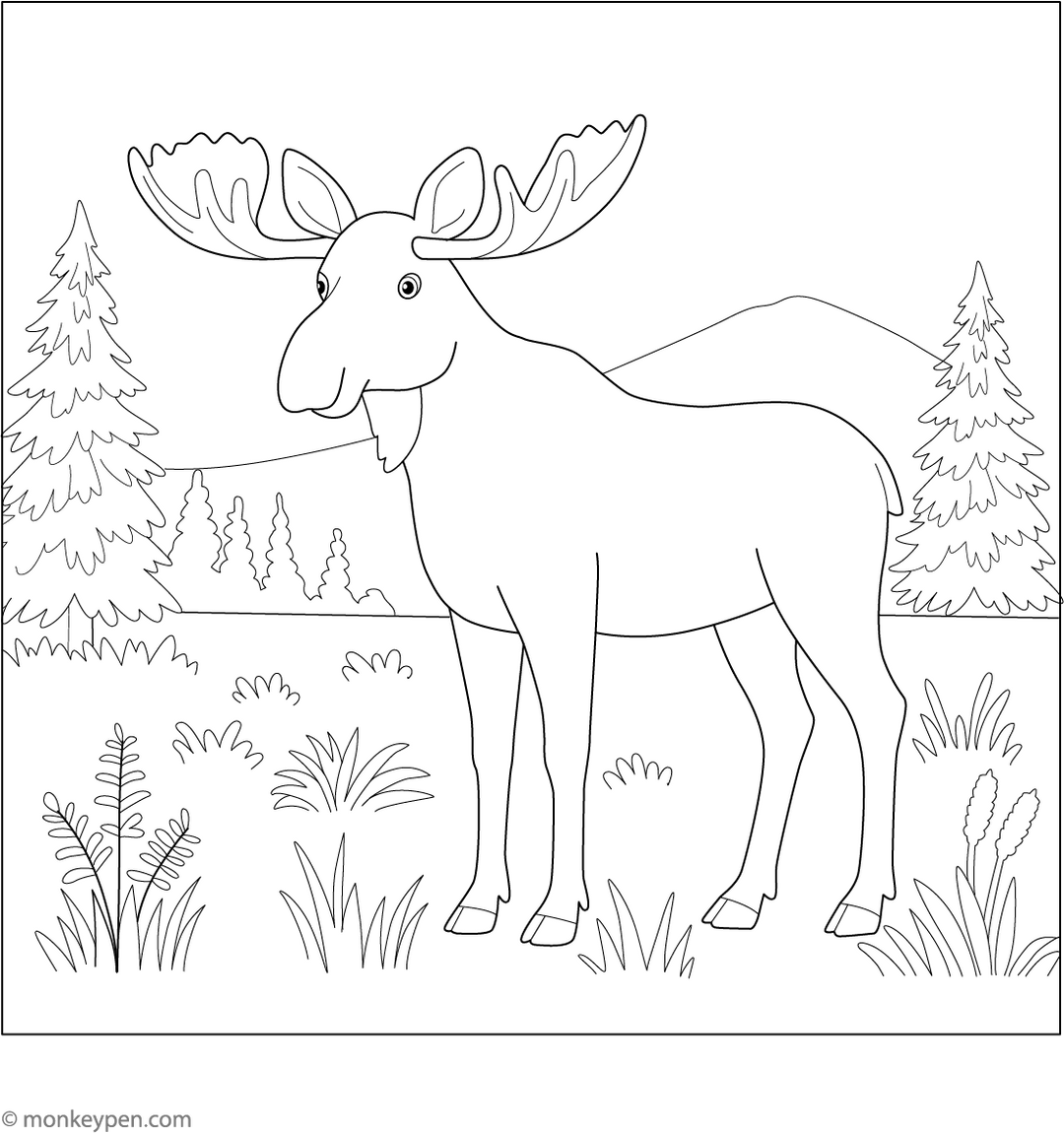 Printable Moose Coloring Page PDF for Children