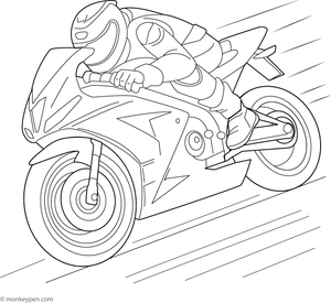 Superbike engaged in a high-speed race, suitable for children's coloring enjoyment.
