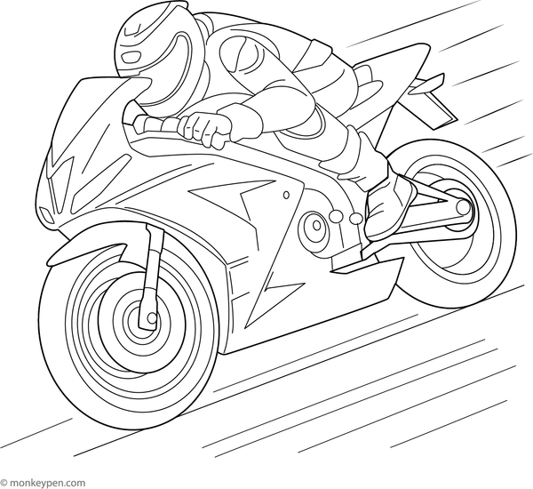 Superbike engaged in a high-speed race, suitable for children's coloring enjoyment.