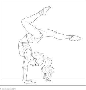 Girl performing a handstand in a gymnastic for coloring