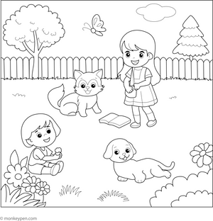 Kids In The Garden Coloring Page